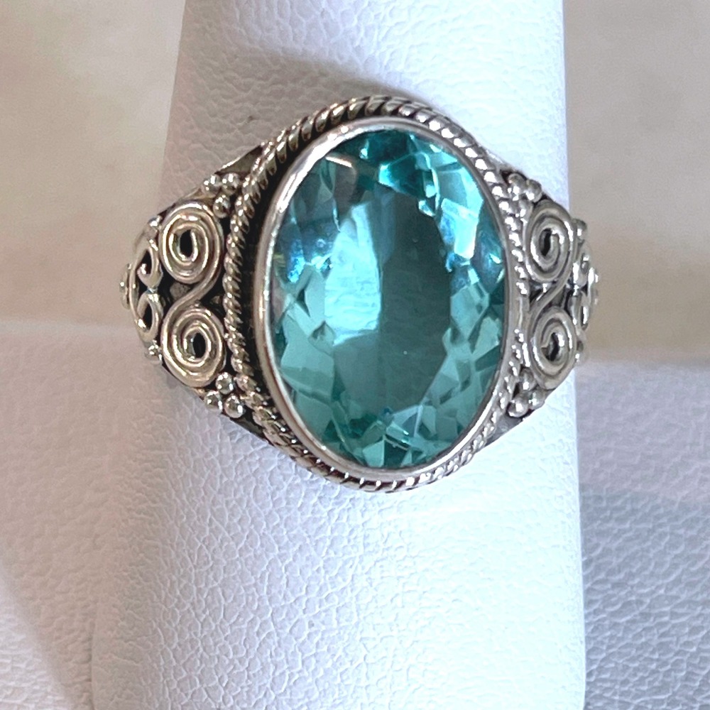 Brand‎ New 925 Sterling Silver Ring w/ 10.7mm Light Blue Stone, Size 9, 5g